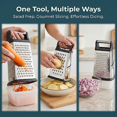 5.5"x11.8" 4-Sided Box Mandoline Slicer, Stainless Steel Vegetable Chopper with Non-Slip Base Handle