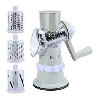 3-in-1 Rotary Vegetable Chopper, Manual Slicer with 3 Stainless Steel Drums, Hand Crank Mandoline