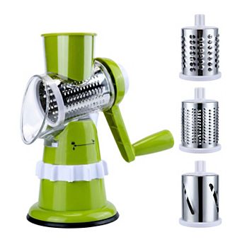 3-in-1 Rotary Vegetable Chopper, Manual Slicer with 3 Stainless Steel Drums, Hand Crank Mandoline
