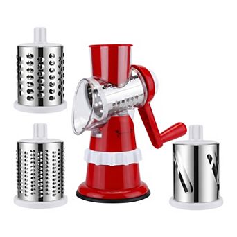 3-in-1 Rotary Vegetable Chopper, Manual Slicer with 3 Stainless Steel Drums, Hand Crank Mandoline