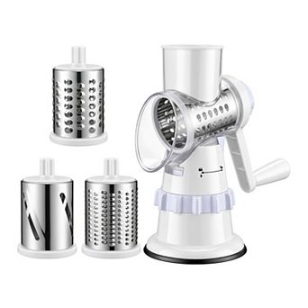 3-in-1 Rotary Vegetable Chopper, Manual Slicer with 3 Stainless Steel Drums, Hand Crank Mandoline