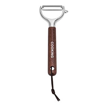 Stainless Steel Vegetable Peeler, Ergonomic Wood Look Potato Peeler with Hang Cord Handle