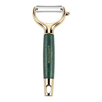 Stainless Steel Vegetable Peeler, Ergonomic Wood Look Potato Peeler with Hang Cord Handle