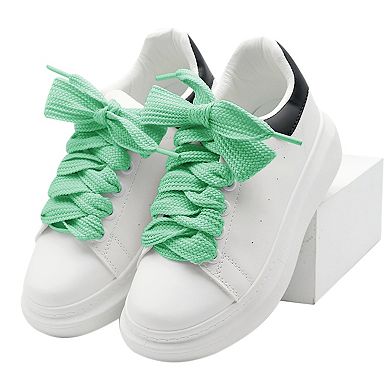 1 Pair Flat Thick Shoelaces Wide Solid Color Strings for Sneakers 39.37" Green