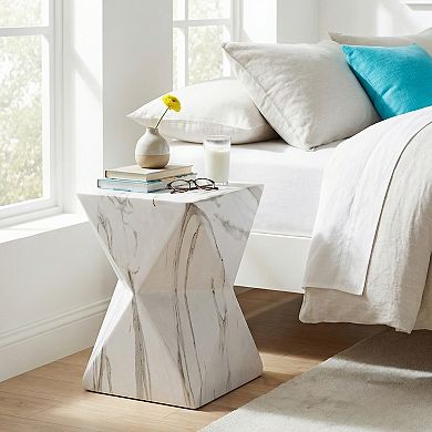 KWPZQEB Modern Geometric MGO Side Table, Hourglass Accent Table for Indoor, Outdoor