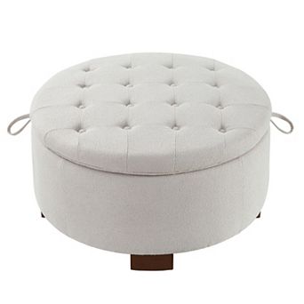 KWPZQEB Round Storage Ottoman with Reversible Lid, Boucle Footstool, Side Table for Living Room