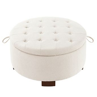 KWPZQEB Round Storage Ottoman with Reversible Lid, Boucle Footstool, Side Table for Living Room