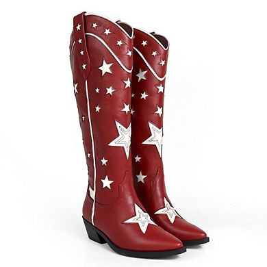 Jinko-1 Star Applique Western Knee High Cowboy Boots