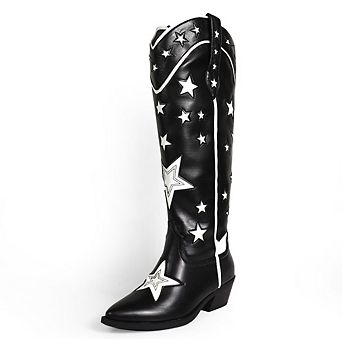 Jinko-1 Star Applique Western Knee High Cowboy Boots