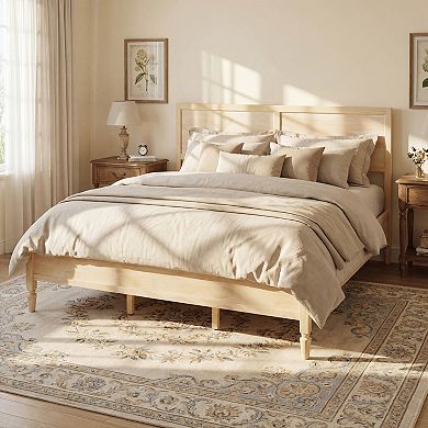 KWPZQEB King Size Platform Bed with Panel Headboard & Slats Support, No Box Spring Needed