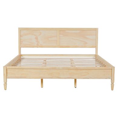 KWPZQEB King Size Platform Bed with Panel Headboard & Slats Support, No Box Spring Needed