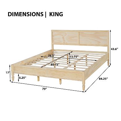 KWPZQEB King Size Platform Bed with Panel Headboard & Slats Support, No Box Spring Needed
