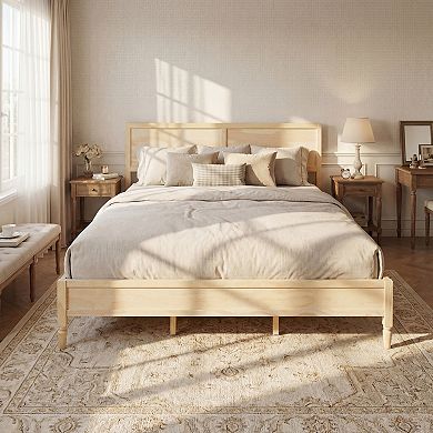 KWPZQEB King Size Platform Bed with Panel Headboard & Slats Support, No Box Spring Needed