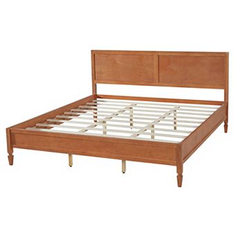 KWPZQEB King Size Platform Bed with Panel Headboard & Slats Support, No Box Spring Needed
