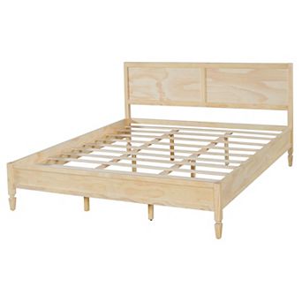 KWPZQEB King Size Platform Bed with Panel Headboard & Slats Support, No Box Spring Needed