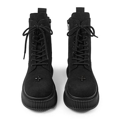 Judah-1 Lace Up Platform Combat Ankle Boots with Chunky Block Heel