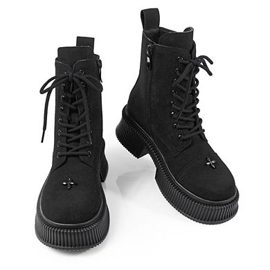 Judah-1 Lace Up Platform Combat Ankle Boots with Chunky Block Heel