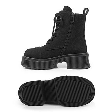 Judah-1 Lace Up Platform Combat Ankle Boots with Chunky Block Heel