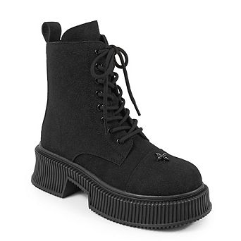 Judah-1 Lace Up Platform Combat Ankle Boots with Chunky Block Heel