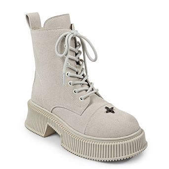 Judah-1 Lace Up Platform Combat Ankle Boots with Chunky Block Heel