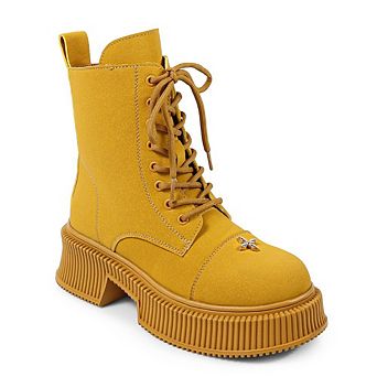 Judah-1 Lace Up Platform Combat Ankle Boots with Chunky Block Heel