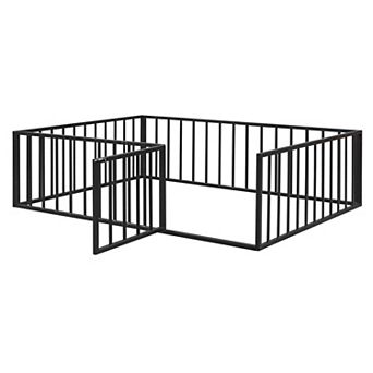 GOODSILO Metal Floor Bed Frame with Fence and Safety Door