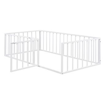 GOODSILO Metal Floor Bed Frame with Fence and Safety Door