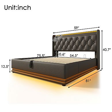 GOODSILO Upholstered Bed with LED Lighting and Hydraulic Storage