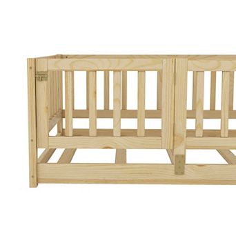 GOODSILO Floor Bed with Slats and Safety Fence for Children's Bedroom