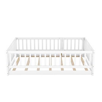 GOODSILO Floor Bed with Slats and Safety Fence for Children's Bedroom