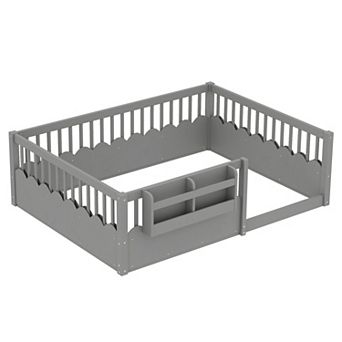 GOODSILO Floor Bed with Safety Fence and Integrated Bookshelf for Children