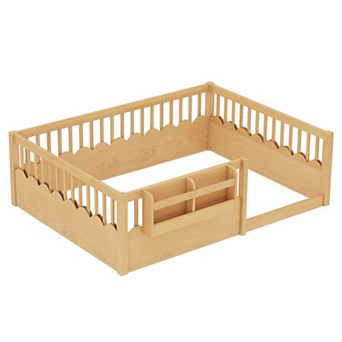 GOODSILO Floor Bed with Safety Fence and Integrated Bookshelf for Children