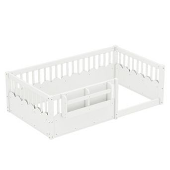 GOODSILO Floor Bed with Safety Fence and Integrated Bookshelf for Children