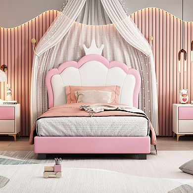 GOODSILO Upholstered Crown Headboard Platform Bed With Footboard