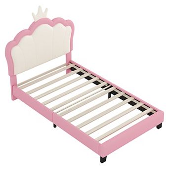 GOODSILO Upholstered Crown Headboard Platform Bed With Footboard