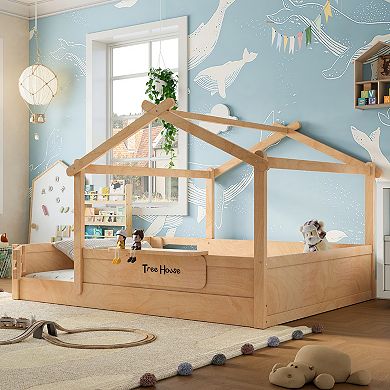 GOODSILO House Style Floor Bed with Guardrails and Storage Tray for Kids