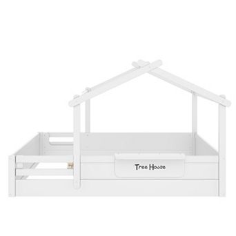 GOODSILO House Style Floor Bed with Guardrails and Storage Tray for Kids
