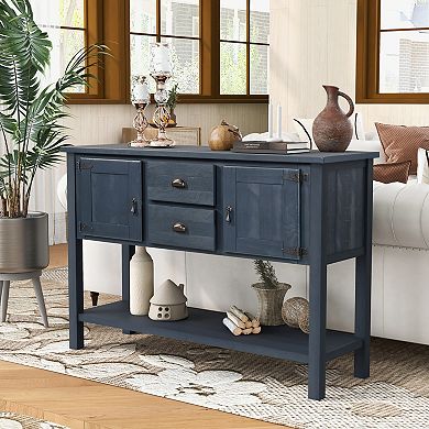 KWPZQEB Farmhouse Solid Wood Console Table with 2 Drawers & Bottom Shelf