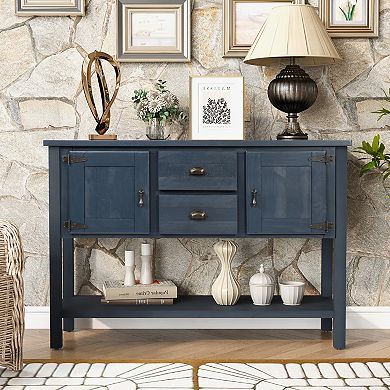 KWPZQEB Farmhouse Solid Wood Console Table with 2 Drawers & Bottom Shelf