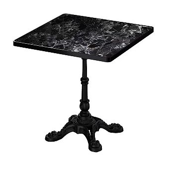 KWPZQEB 31.5" Square Table with Marble-Look Sintered Stone Top & Iron Base for Bistro, Cafe, Bar