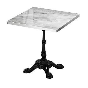 KWPZQEB 31.5" Square Table with Marble-Look Sintered Stone Top & Iron Base for Bistro, Cafe, Bar