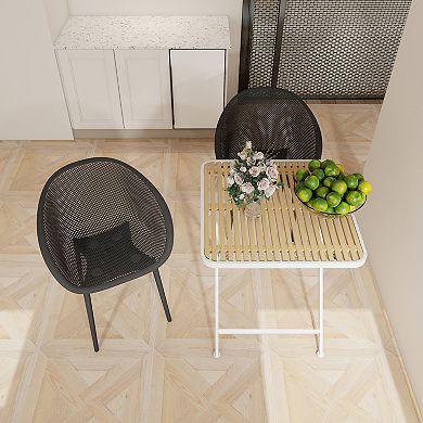 KWPZQEB Leisure Dining Table Set of 3, Folding Square Table & 3 Chairs, All-Weather PP Plastic