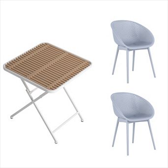 KWPZQEB Leisure Dining Table Set of 3, Folding Square Table & 3 Chairs, All-Weather PP Plastic