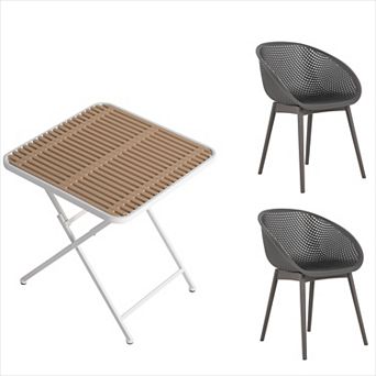 KWPZQEB Leisure Dining Table Set of 3, Folding Square Table & 3 Chairs, All-Weather PP Plastic