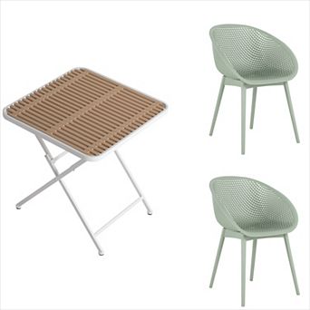 KWPZQEB Leisure Dining Table Set of 3, Folding Square Table & 3 Chairs, All-Weather PP Plastic