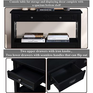 KWPZQEB Farmhouse Console Table with 4 Drawers, Entry Sofa Table for Entryway, Living Room