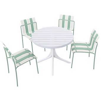 KWPZQEB Outdoor Dining Table Set of 5, Small Round Dining Table & 4 Striped Color Block Chairs