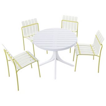 KWPZQEB Outdoor Dining Table Set of 5, Small Round Dining Table & 4 Striped Color Block Chairs
