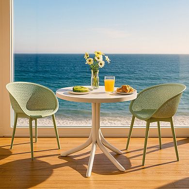 KWPZQEB Leisure Dining Table Set of 3, Round Table & 2 Chairs, All-Weather PP Plastic