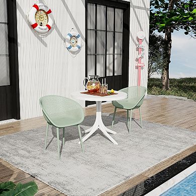 KWPZQEB Leisure Dining Table Set of 3, Round Table & 2 Chairs, All-Weather PP Plastic